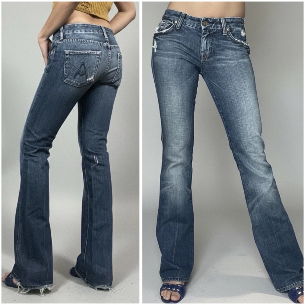 7 For All Mankind Womens Low Rise A-Pocket Flare Leg Blue Denim Jeans Size 26x32